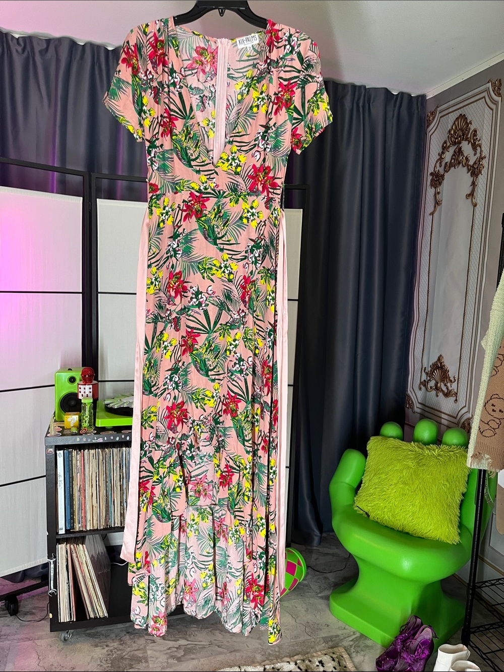 Floral Wrap Maxi Dress in Pink with Tropical Print